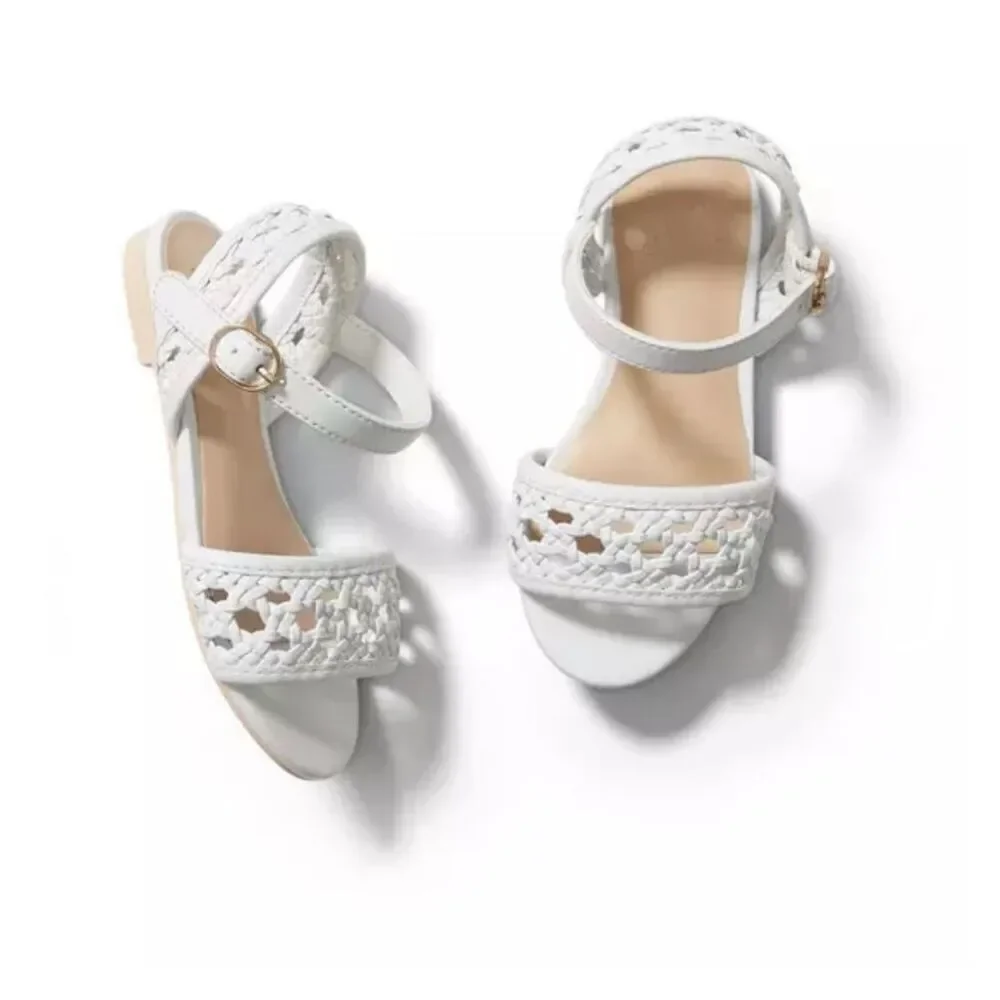 Janie & Jack girls size 13 white open toe sandals basket weave woven lattice sma